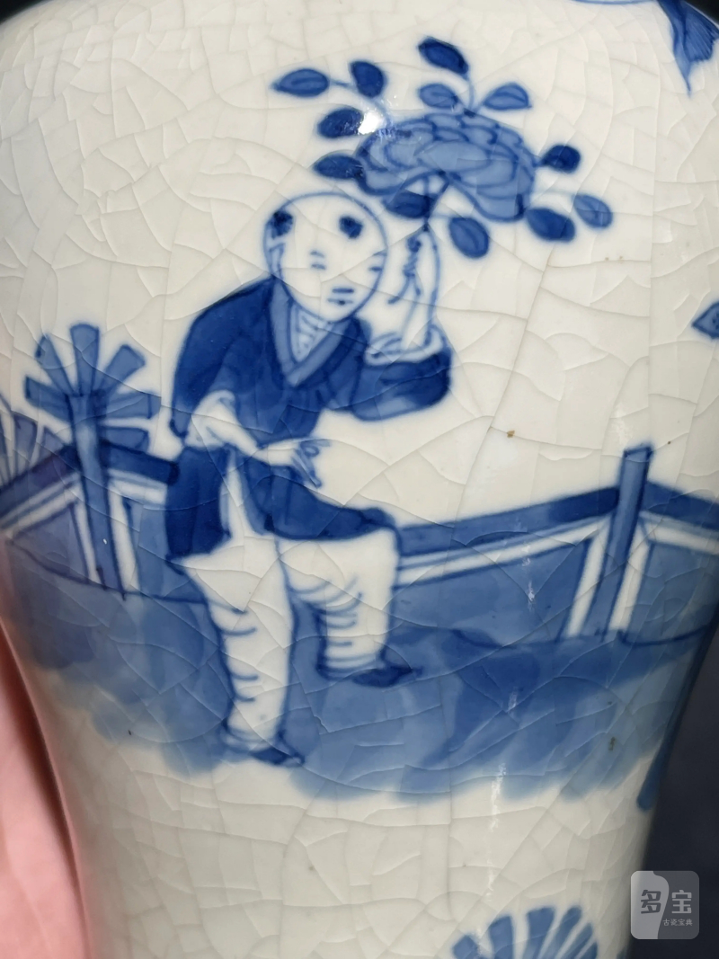 清晚期 浆胎青花折桂图梅瓶一对 - 图21